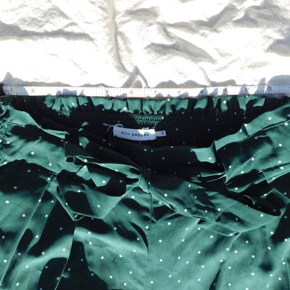 Blu Pepper pants women S, forest green/white polka dots, elastic pullon paperbag - Picture 6 of 13